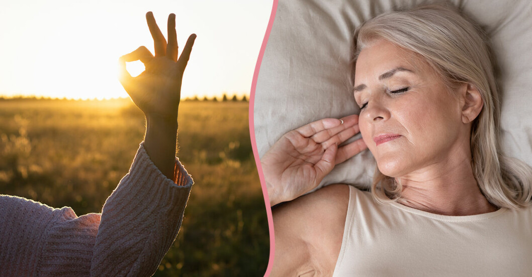 Splitbild: En hand i solnedgången och en kvinna som sover