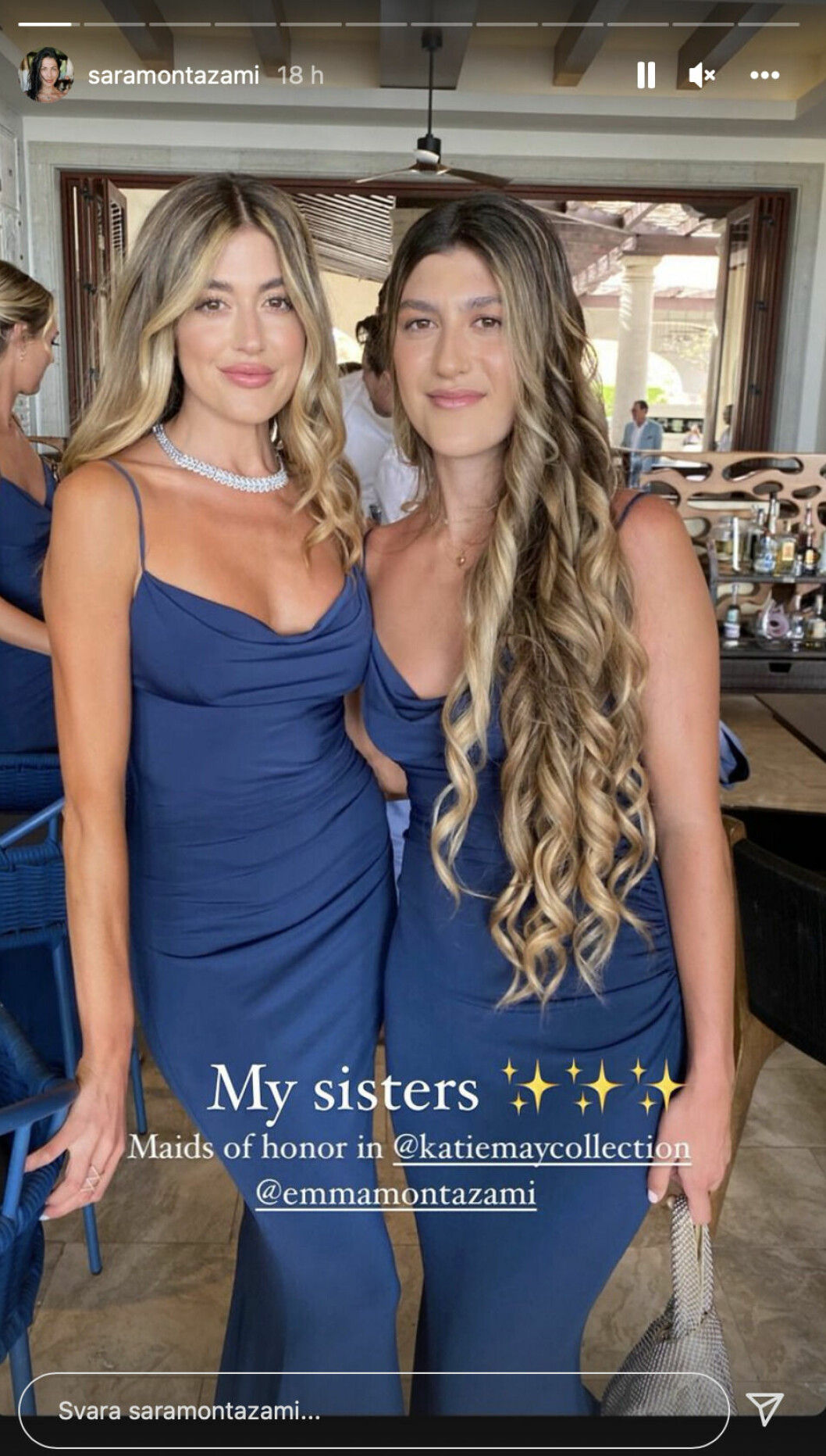 Sara Montazami postade en bild på sina systrar Hanna och Emma Montazami i Instagram story. systrarna emma och hanna montazami
