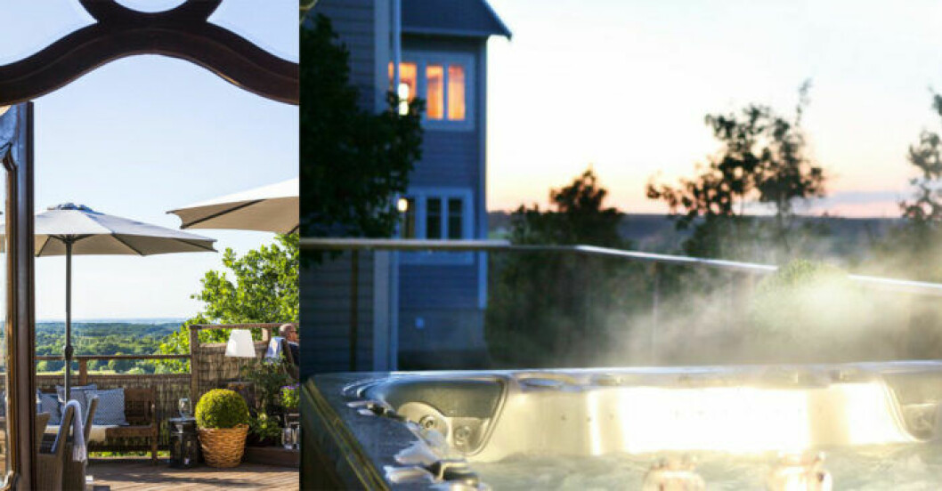 På The Lodge kan du bo i vanligt rum eller i stuga. Spahotellet The Lodge.