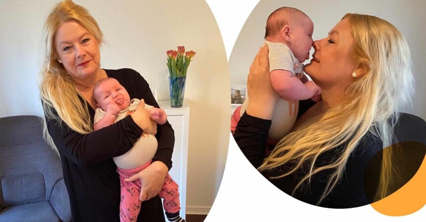 Therése Cedergren med sitt barn som föddes den 18 januari 2022.