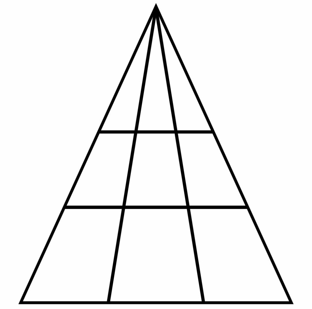 Hur många trianglar ser du? En triangel som är uppdelad i flera små trianglar.