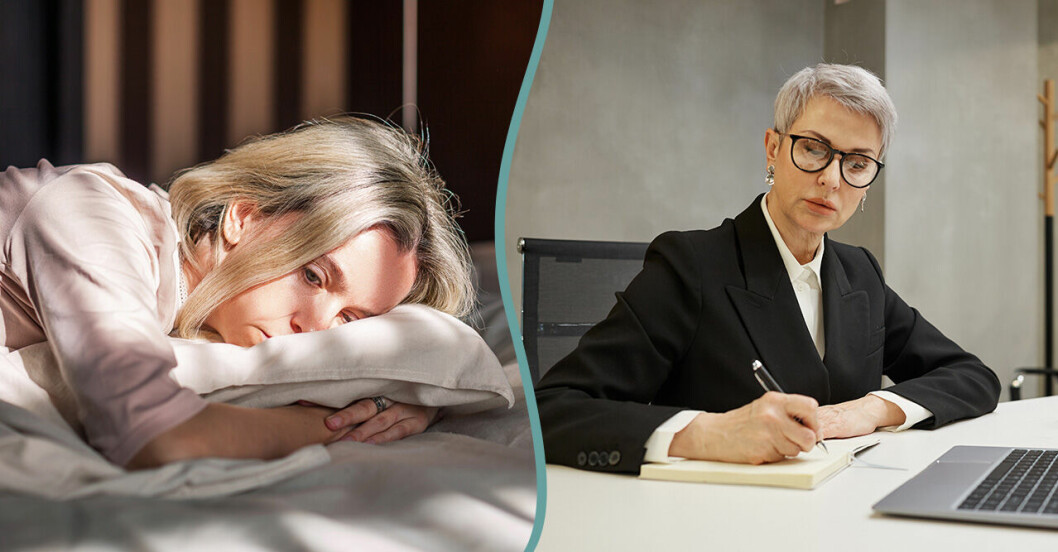Splitbild: En kvinna har ångest och en kvinna är på jobbet