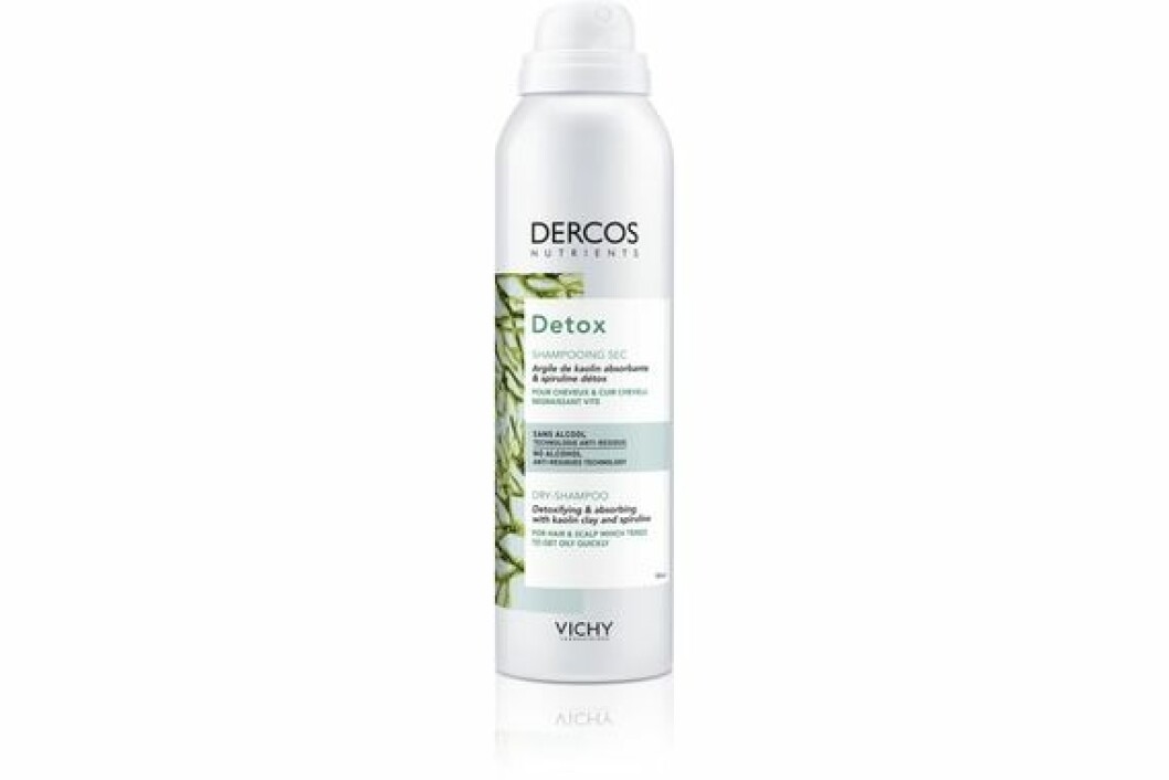 En bild på ett torrshampo, produkten Vichy – Dercos Nutrients Detox Dry.