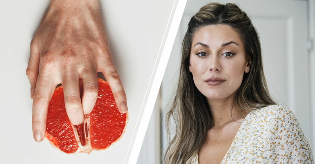 Bild på en grapefrukt och en hand/ Bianca Ingrosso.